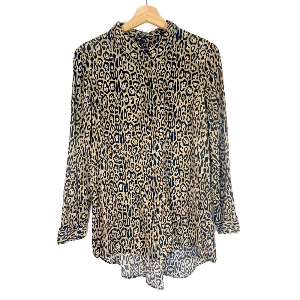 Zara Animal Print Button Front Shirt Top Long Sleeves Sz M